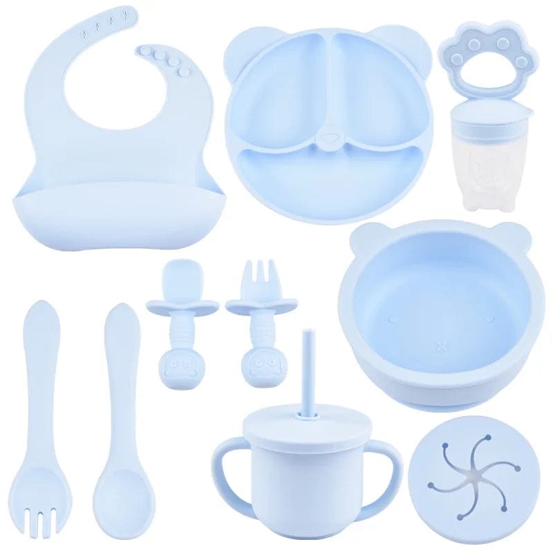 Ensemble d’Alimentation en Silicone pour Bébé Bleu Ciel