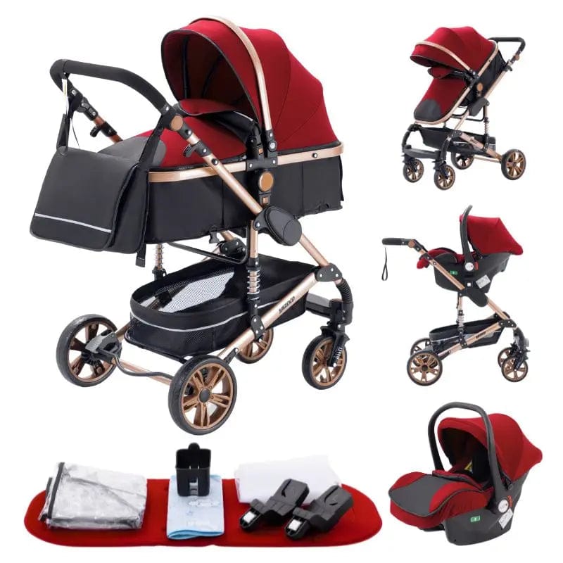 Poussette Bébé 3 en 1 Portable  Rouge